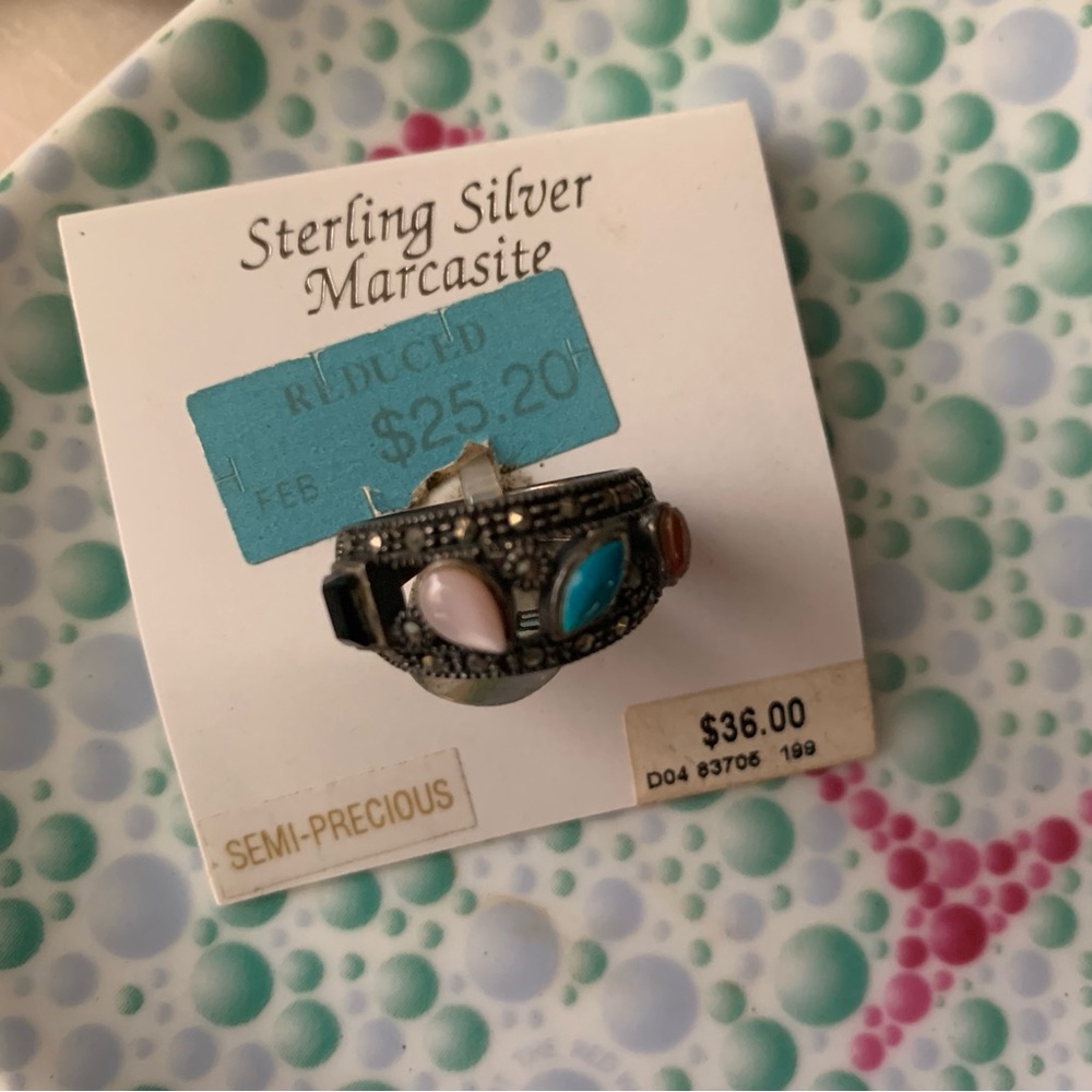 Sterling Silver Marcasite Stone Ring (Size 6) 💍🤍